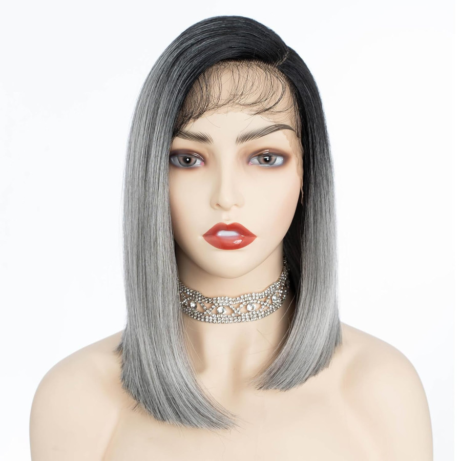 Peruca din par natural short ombre, Saten foarte inchis/blond grey Peruca din par natural short ombre, Saten foarte inchis/blond grey
